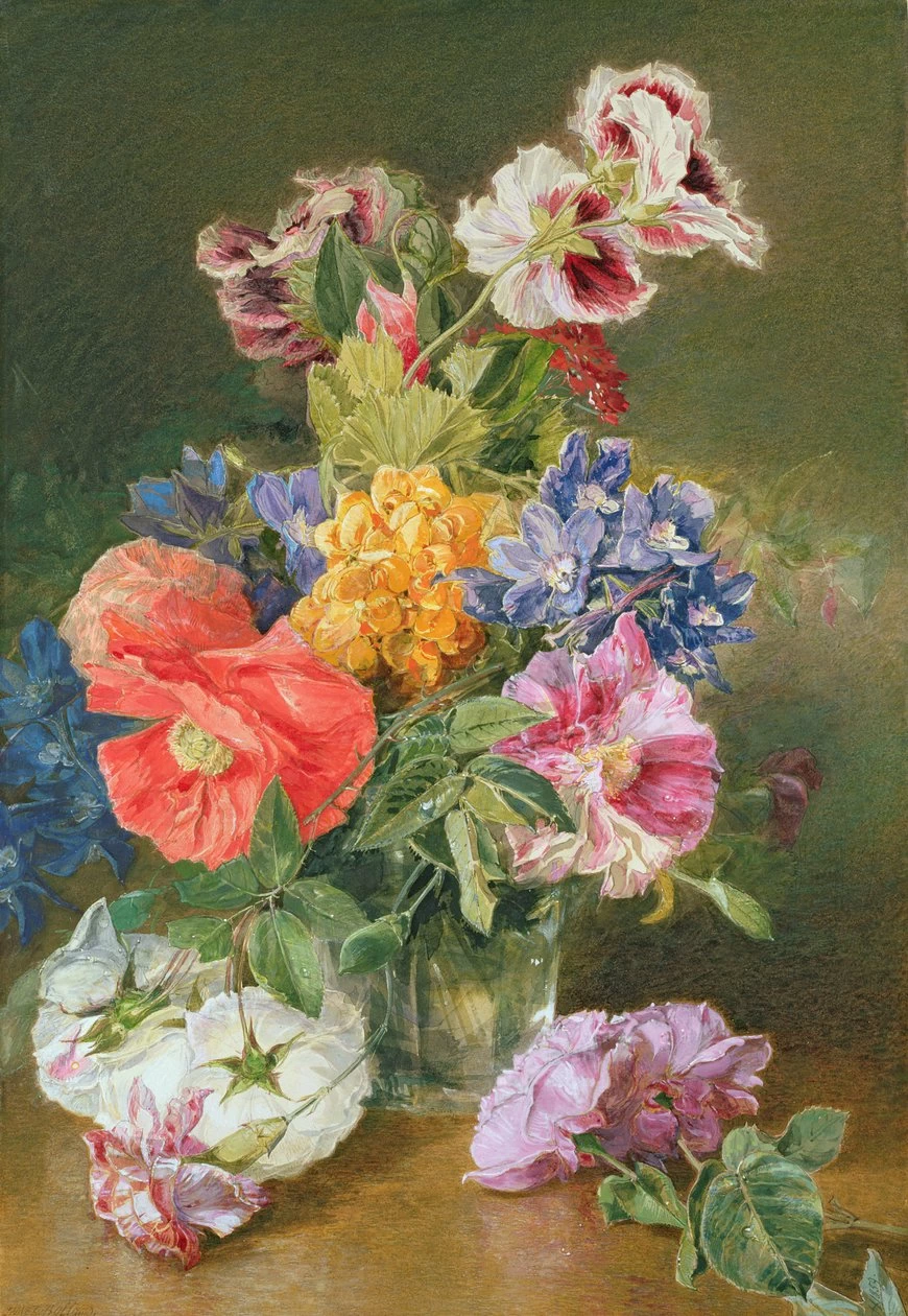 Rose, papavero e pelargonia